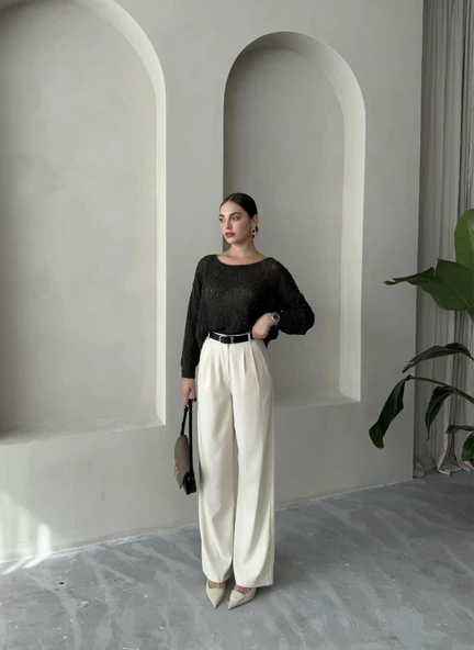 Taş İdole Kemerli Palazzo Pantolon - Resim 5