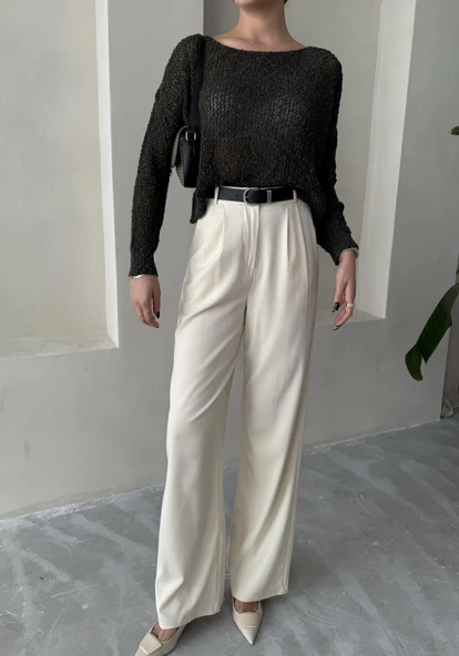 Taş İdole Kemerli Palazzo Pantolon - Resim 2