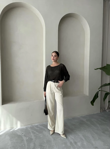 Taş İdole Kemerli Palazzo Pantolon - Resim 8