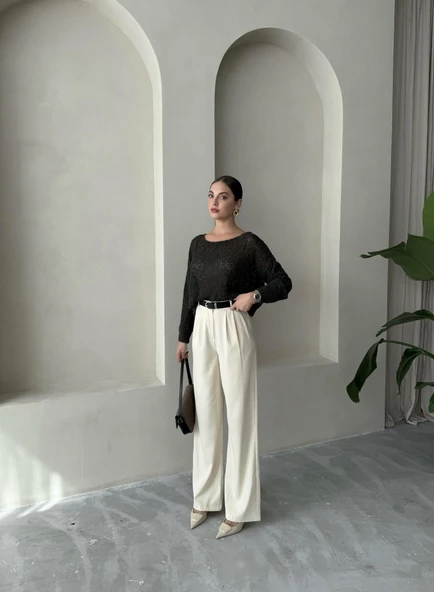 Taş İdole Kemerli Palazzo Pantolon - Resim 7