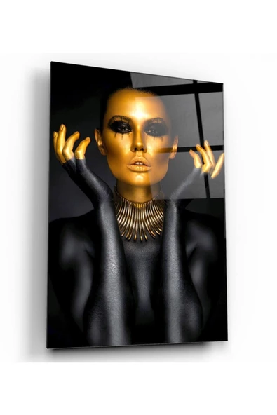 Kadın Model Dekoratif ve Modern Cam Tablo Siyah ürün görseli