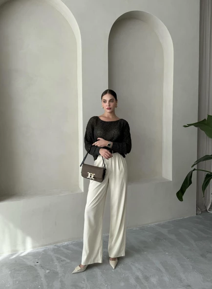 Taş İdole Kemerli Palazzo Pantolon - Resim 4