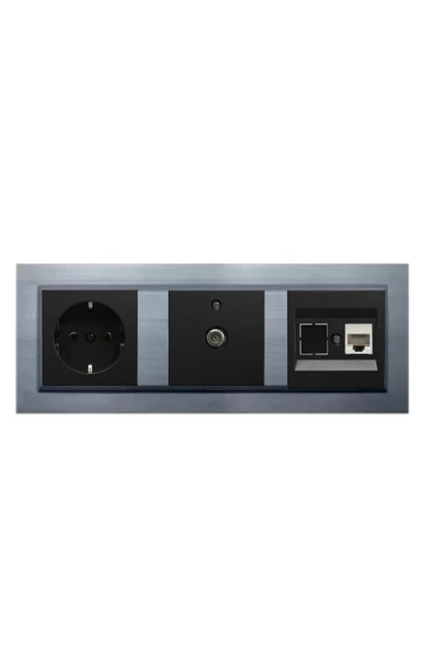 OVİVO Ovivo Quantum Gümüş 3'lü Set Topraklı Priz, F Konnektör ve Nümeris Cat3 Telefon Priz Set