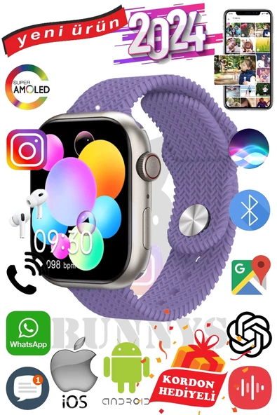 Xiaomi Redmi 9 Uyumlu Akıllı Saat Watch 9 Max+2024 45mm Kordon Hediyeli Amoled Ekran
