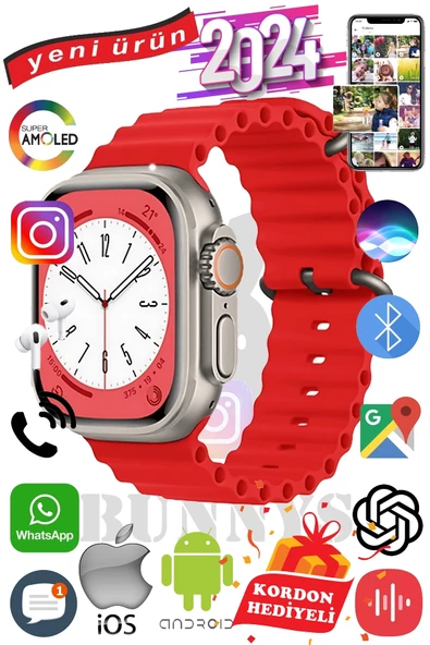 Xiaomi Redmi 10X Uyumlu Akıllı Saat ULTRA MAX 2024 Kordon Hediyeli Amoled Ekran