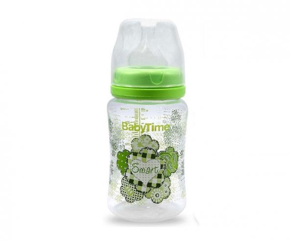 Baby Time BT075 Silikon Uçlu Geniş Ağız Biberon 250 Ml - Yeşil