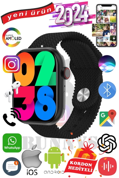 Xiaomi Redmi 9 Uyumlu Akıllı Saat Watch 9 Max+2024 45mm Kordon Hediyeli Amoled Ekran