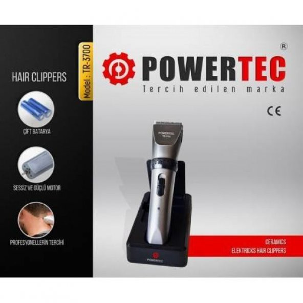 Powertec TR-3700 Saç & Sakal Kesme Makinesi Kablolu ve Kablosuz Kullanım Duşta veya Kuru Kullanım