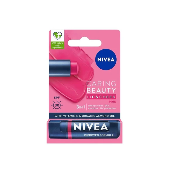 Nivea Caring Beauty Renkli Dudak Bakım Kremi ve Yanak Balmı Pembe SPF30 4.8g ürün görseli