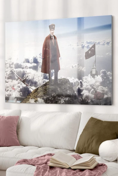 Türk Bayrağı Ve Atatürk Temalı | Bayrak Temalı Dekoratif ve Modern Cam Tablo | 50x70 Cm