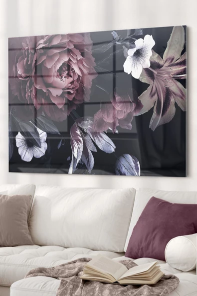 Şakayık Çiçek| Çiçek Temalı Dekoratif ve Modern Cam Tablo | 50x70 Cm