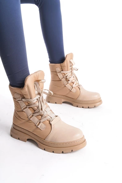 Kadın Paraşüt Kumaş Bağcıklı Kalın Tabanlı Günlük Bot - Resim 3