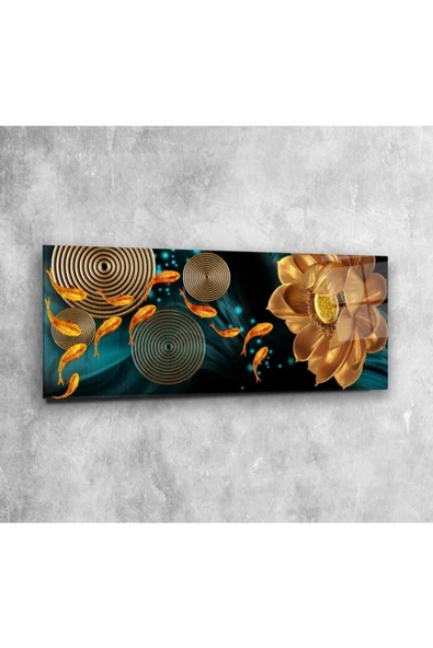 Gold Balıklar Panoramik Dekoratif ve Modern Cam Tablo