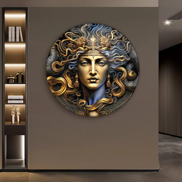 Kadın Temalı Sanatsal Yuvarlak Dekoratif ve Modern Cam Tablo ürün görseli