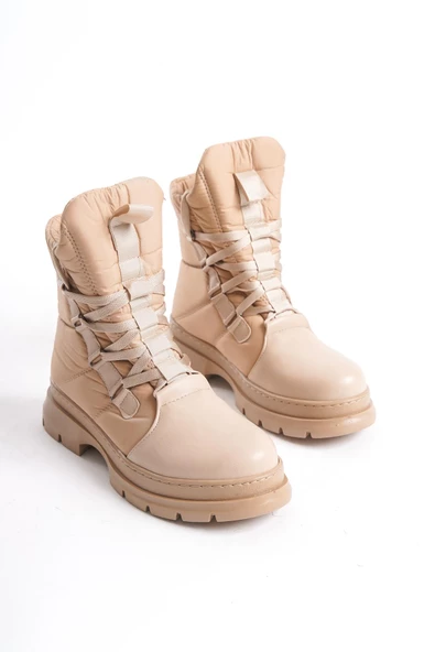 Kadın Paraşüt Kumaş Bağcıklı Kalın Tabanlı Günlük Bot - Resim 5