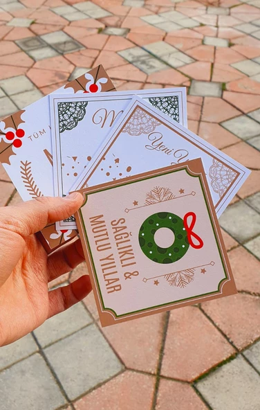 Yılbaşı tebrik kartı 4 lü -türkçe- Yeni yıl hediye kartı - Yılbaşı kartı - yeni yıl tebrik kartı / not kartı / özel gün - 5