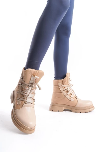 Kadın Paraşüt Kumaş Bağcıklı Kalın Tabanlı Günlük Bot - Resim 2