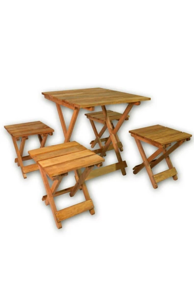 Ahşap Katlanır Piknik Masası Takımı - Ahşap Katlanabilir Masa ve Tabure - 3