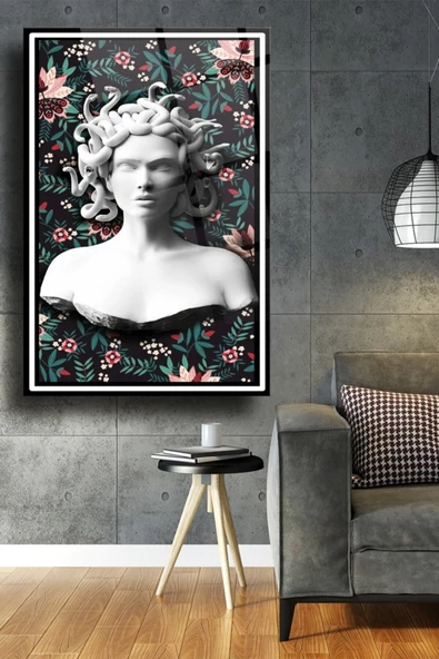 Çiçekli Medusa Dekoratif ve Modern Cam Tablo,duvar Dekarasyon Ürünleri