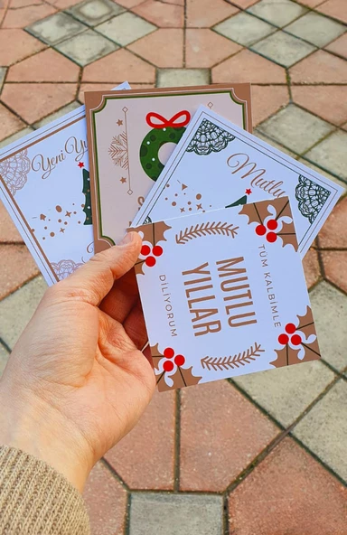 Yılbaşı tebrik kartı 4 lü -türkçe- Yeni yıl hediye kartı - Yılbaşı kartı - yeni yıl tebrik kartı / not kartı / özel gün - 2