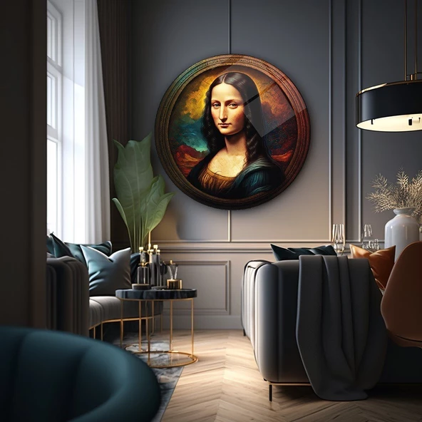 Monalisa Sanatsal Yuvarlak Dekoratif ve Modern Cam Tablo