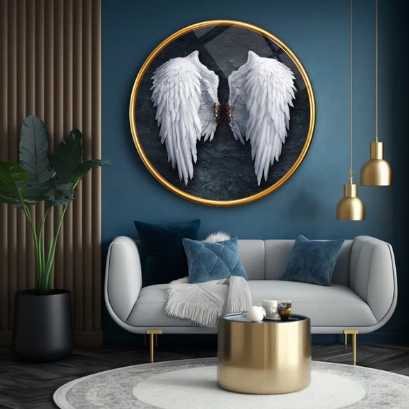 Melek Kanadı Sanatsal Yuvarlak Dekoratif ve Modern Cam Tablo ürün görseli
