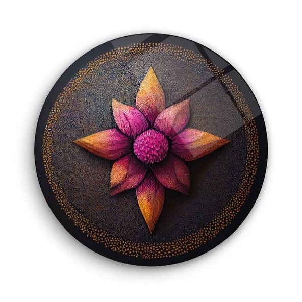 Çiçek Temalı Sanatsal Yuvarlak Dekoratif ve Modern Cam Tablo ürün görseli