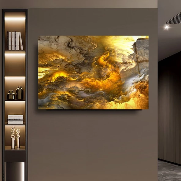 Altın Nehirler Sanatsal Dekoratif ve Modern Cam Tablo