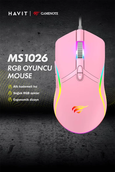 MS1026 RGB Uyumlu Pembe Gaming Oyuncu Mouse 6400DPI New Desng 1017785