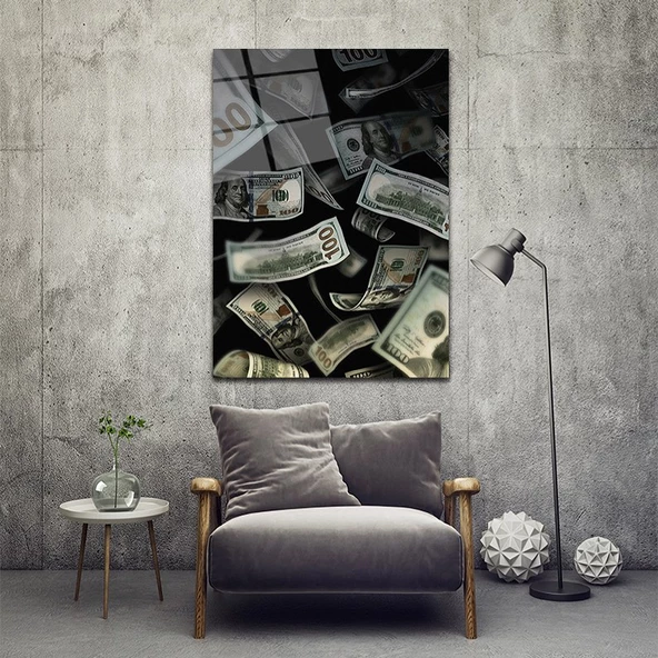 100 Dolarlar Dekoratif ve Modern Cam Tablo ürün görseli