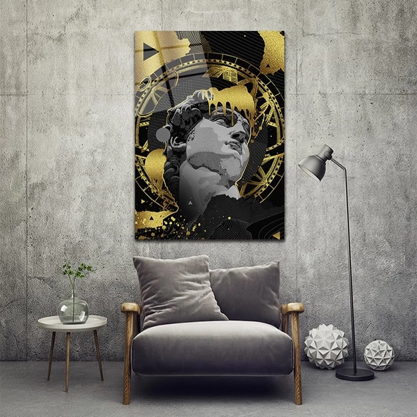 Altın Desen Heykel Dekoratif ve Modern Cam Tablo