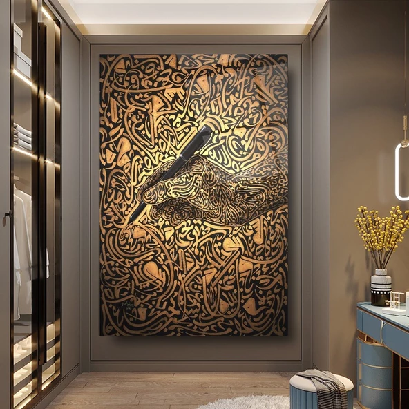 Altın Motif Dekoratif ve Modern Cam Tablo ürün görseli