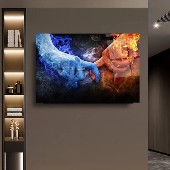 Ateş ve Buz Sanatsal Sevgi Temalı Dekoratif ve Modern Cam Tablo ürün görseli