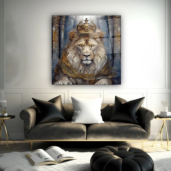 Aslan Kral Sanatsal Dekoratif ve Modern Cam Tablo