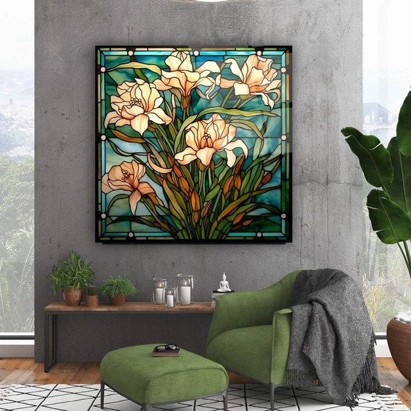 Beyaz Desenli Dekoratif ve Modern Cam Tablo ürün görseli