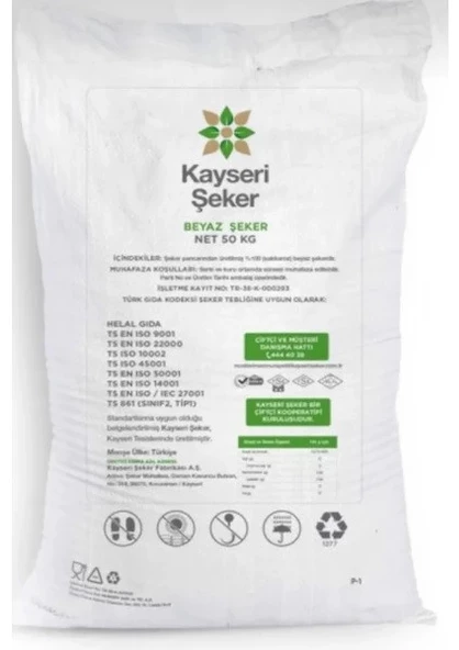 KAYSERİ ŞEKER KRİSTAL 50 KG TOZ ŞEKER