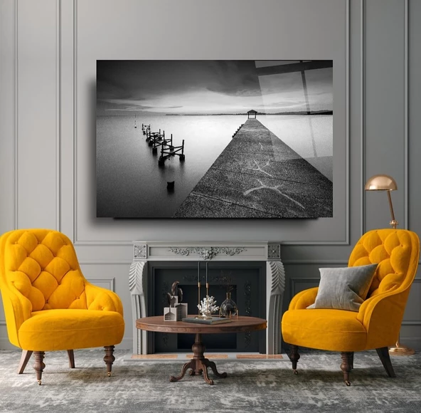 Deniz Gri Tema Sanatsal Dekoratif ve Modern Cam Tablo ürün görseli 1