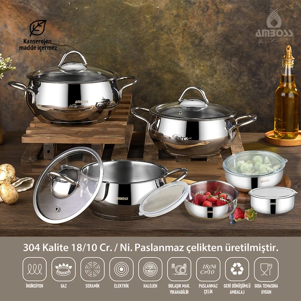 12 Parça Star Prime Paslanmaz Çelik Tencere Seti & Çelik Saklama Kabı ürün görseli