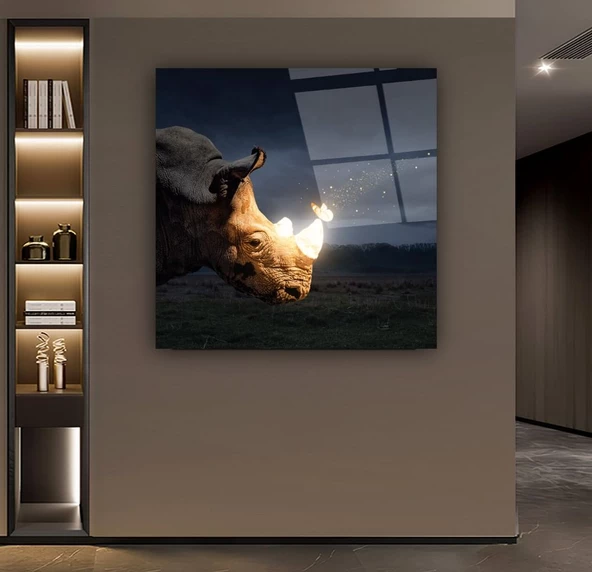 Boynuzu İle Gece Eşsiz Uyum Sağlayan Sanatsal Dekoratif ve Modern Cam Tablo ürün görseli