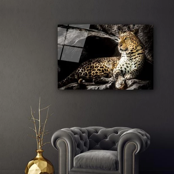 Gece ve Leopar Sanatsal Dekoratif ve Modern Cam Tablo