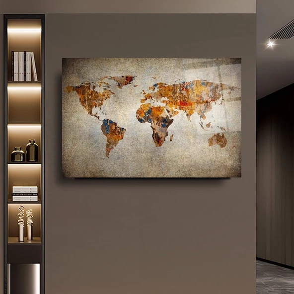 Harita Dekoratif ve Modern Cam Tablo ürün görseli