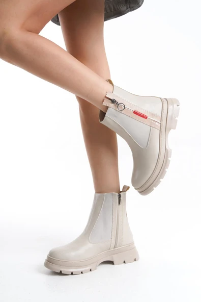 Kadın Fermuar Detaylı Yanı Lastikli Kalın Taban Rahat Günlük Kadın Bot - Resim 3