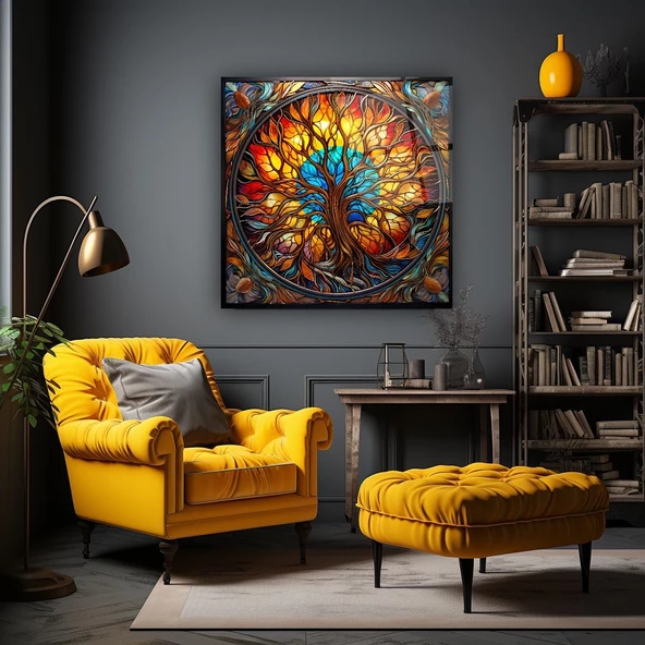 Köklü Ağaç Sanatsal Dekoratif ve Modern Cam Tablo ürün görseli