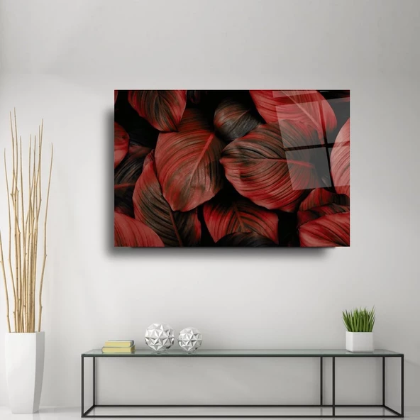 Kızıl Yapraklar Sanatsal Dekoratif ve Modern Cam Tablo ürün görseli