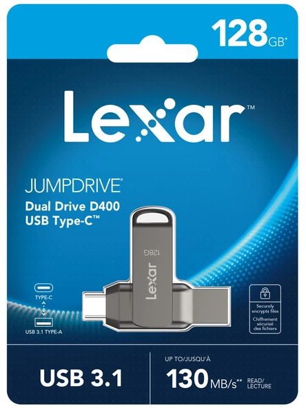 LEXAR 128GB LJDD400128G-BNQNG USB BELLEK DUAL TYPE-C AND TYPE-A USB 3.1 FLASH DRIVE UP TO 130MB/S READ