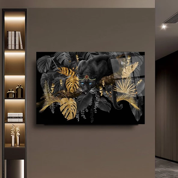 Kraliçe Puma Sanatsal Dekoratif ve Modern Cam Tablo