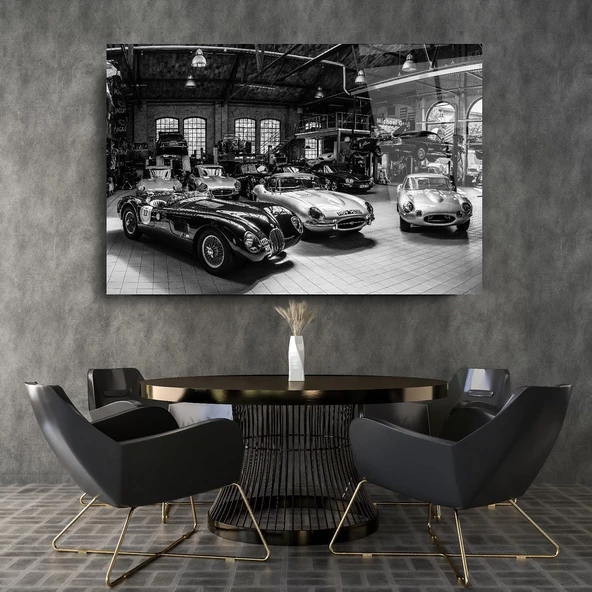 Klasik Araba Garajı Sanatsal Dekoratif ve Modern Cam Tablo ürün görseli