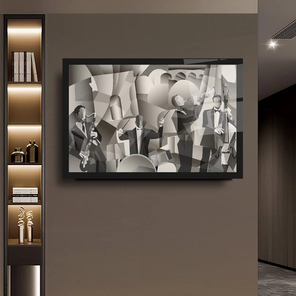 Müzisyen Grubu Sanatsal Dekoratif ve Modern Cam Tablo