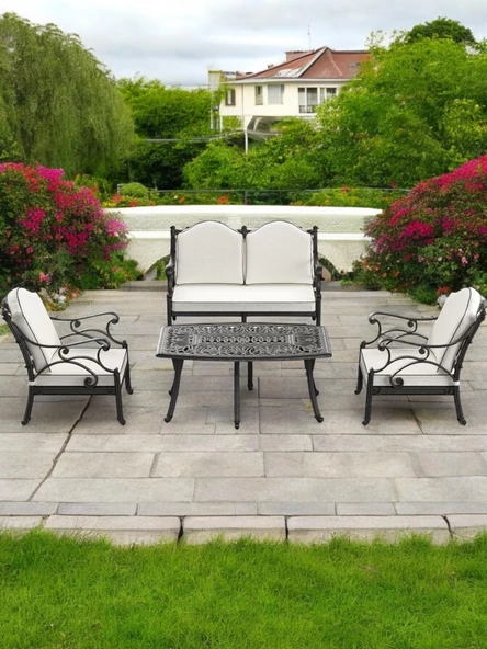 Bodrum Model Plastik Ferforje Görünümlü Oturma Grubu Bahçe, Balkon Takımı - 9