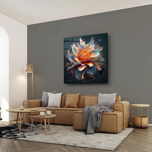 Renkli Çiçek Sanatsal Dekoratif ve Modern Cam Tablo